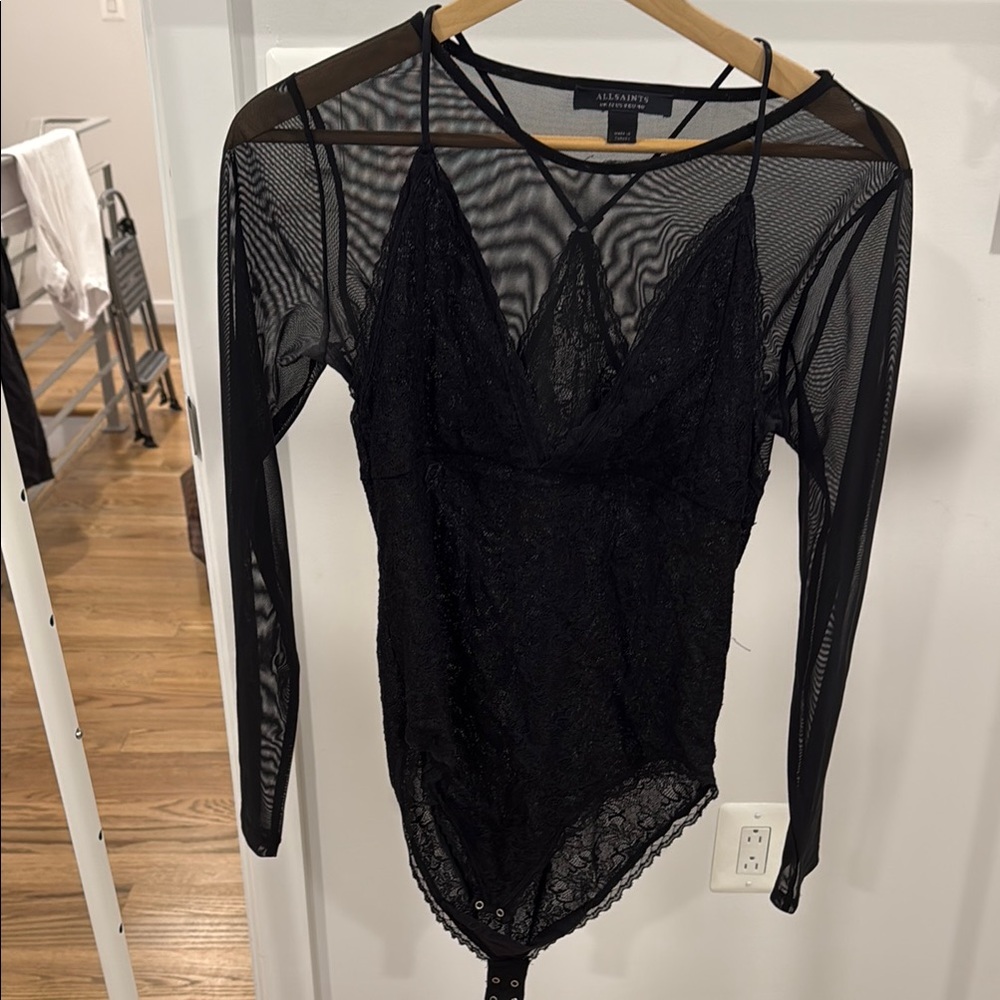 All Saints Black Sheer Bodysuit